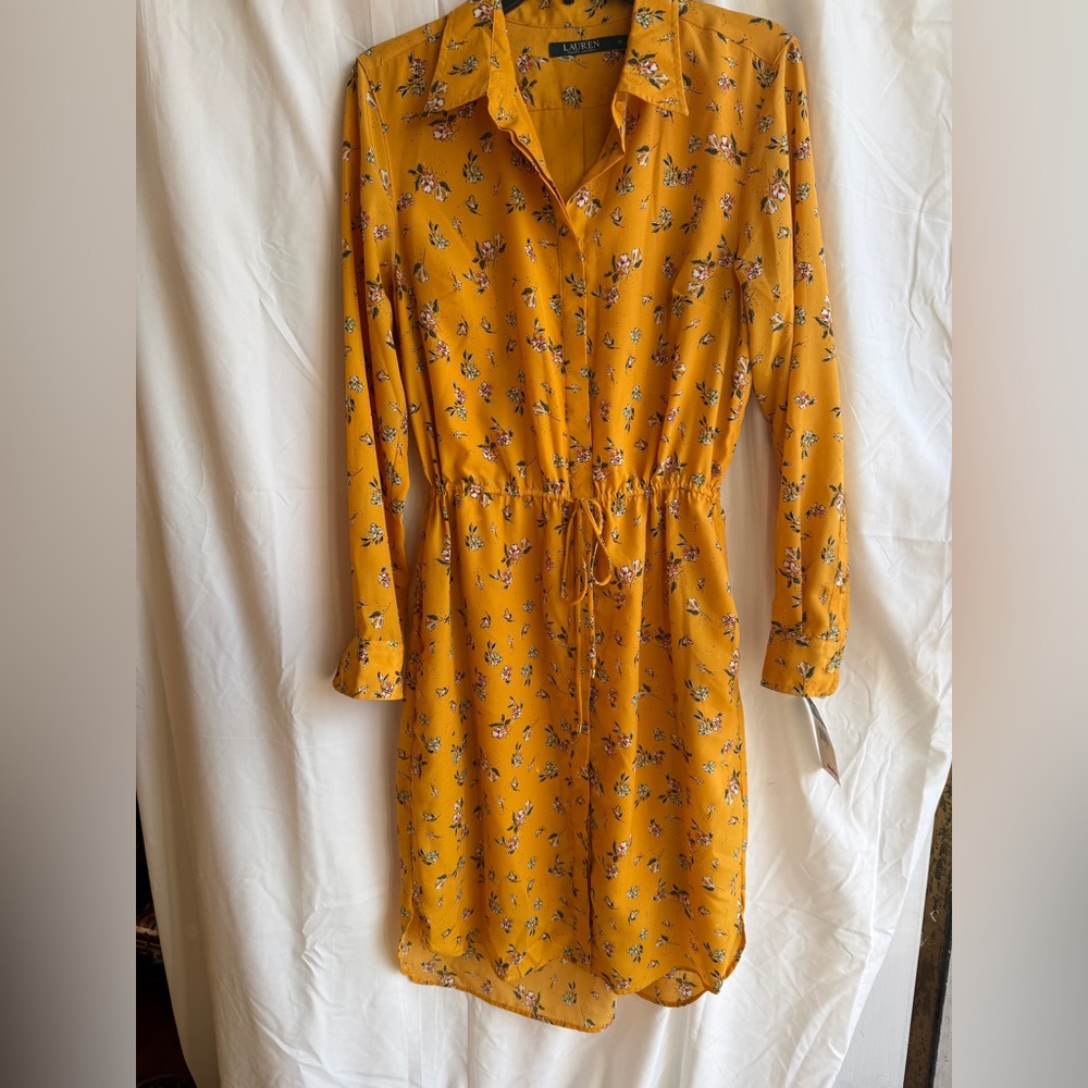 Ralph Lauren Mustard Floral Long Sleeve Dress